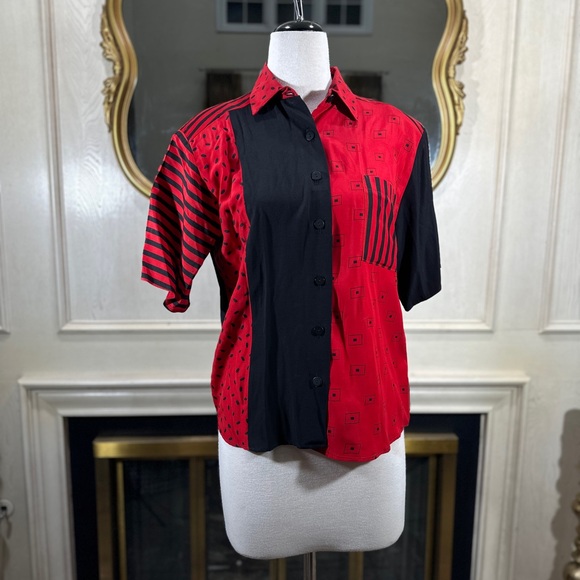 Tracy Evans Matching Set | Abstract Print Blouse + High-Waisted Shorts Size L - Picture 2 of 11